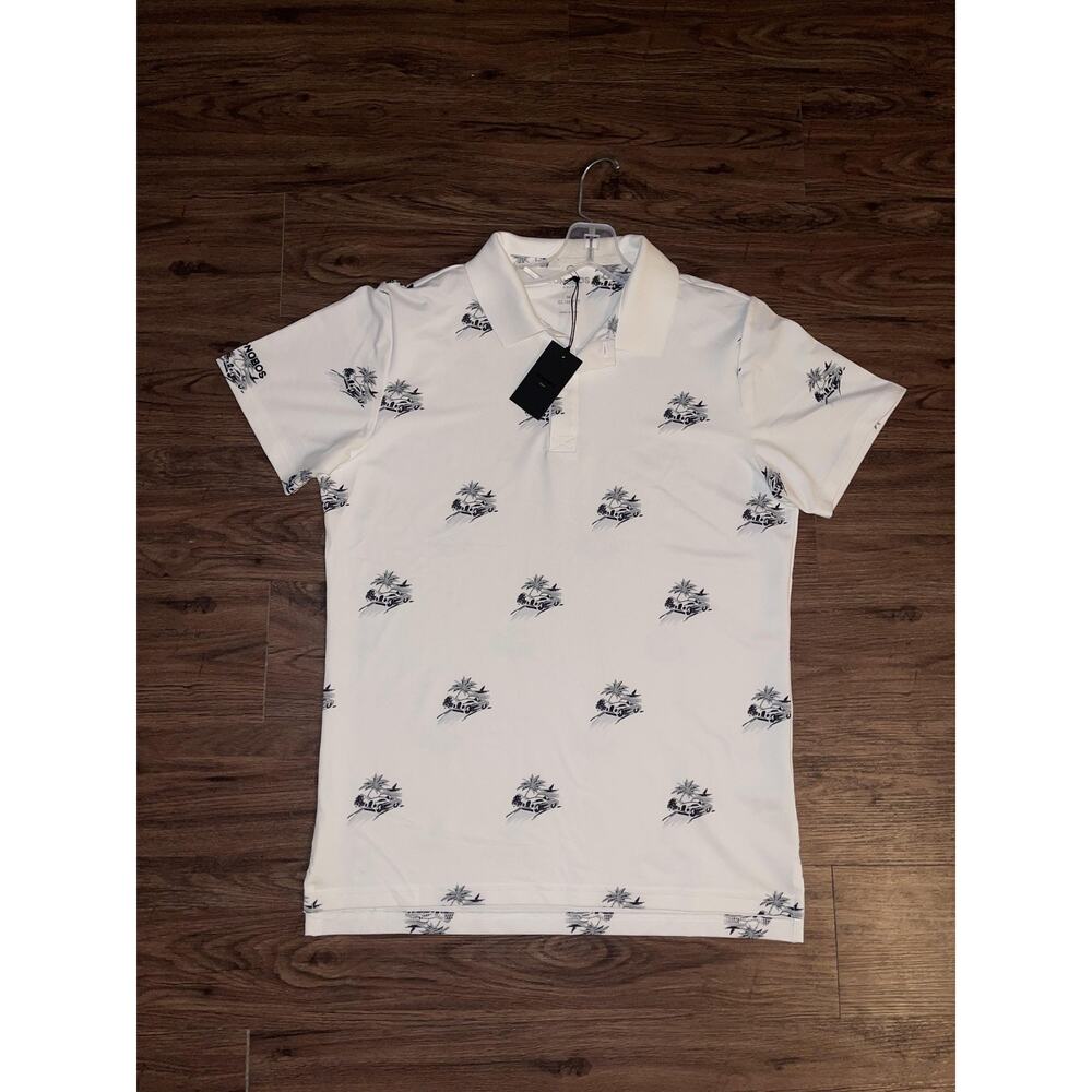 Bonobos Golf Polo Shirt Mens Medium White Palm Tree Print Slim Fit Stretch